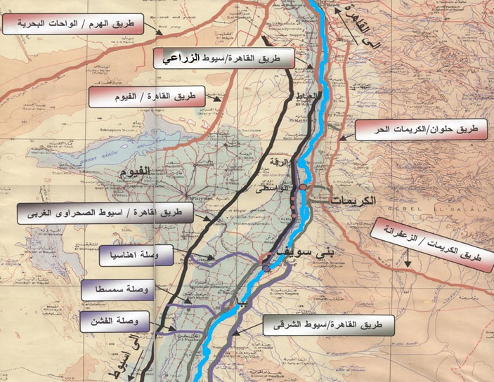خريطة الوصول الى محافظة بنى سويف - بوابة بنى سويف